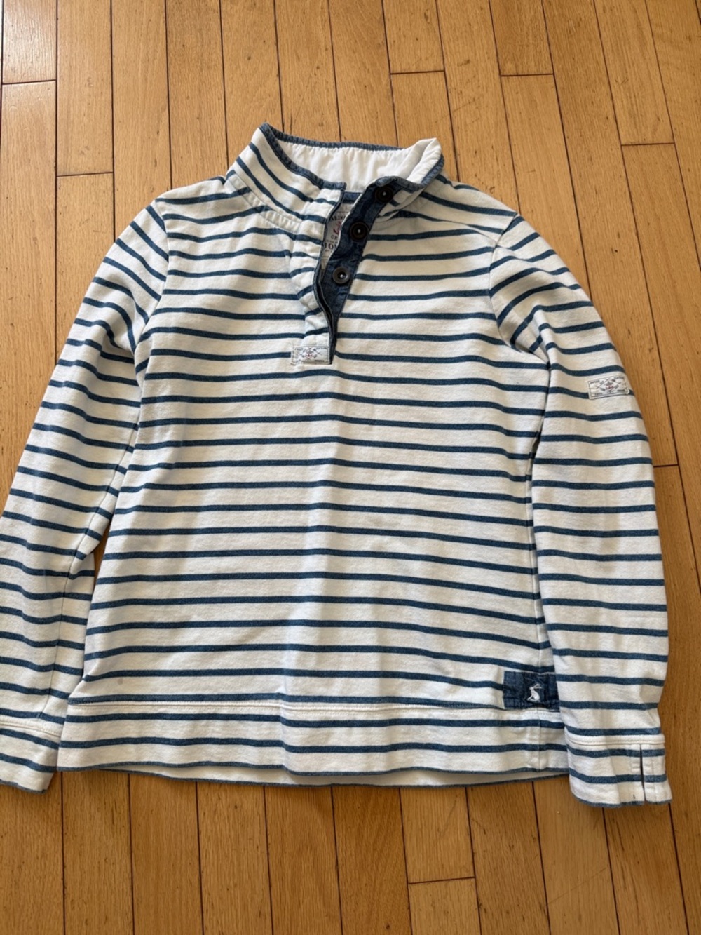 Joules Cream and Navy Striped Henley sweatshirt top 8
